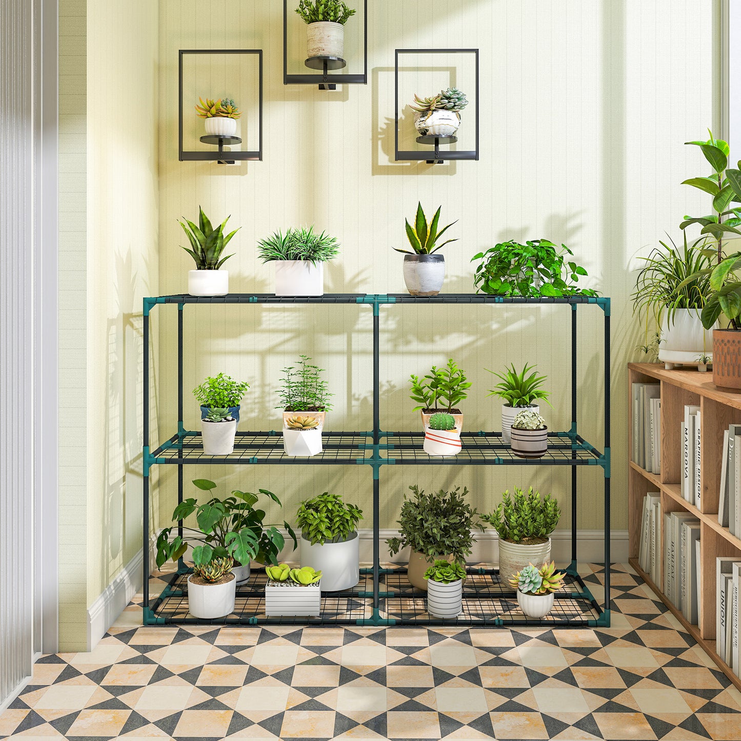 Outsunny Soporte Para Plantas De 3 Niveles De Acero 143x48x100 Cm Verde Oscuro_4