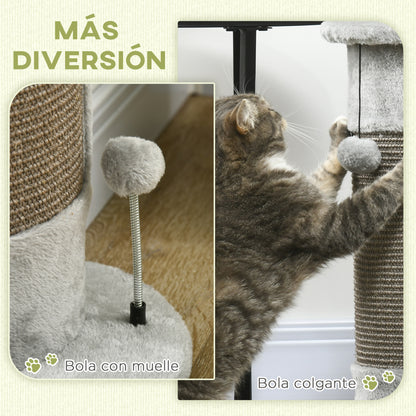 Pawhut Poste Rascador Para Gatos 58 Cm Con Bolas Colgantes 34x25,5x58 Cm Gris_3