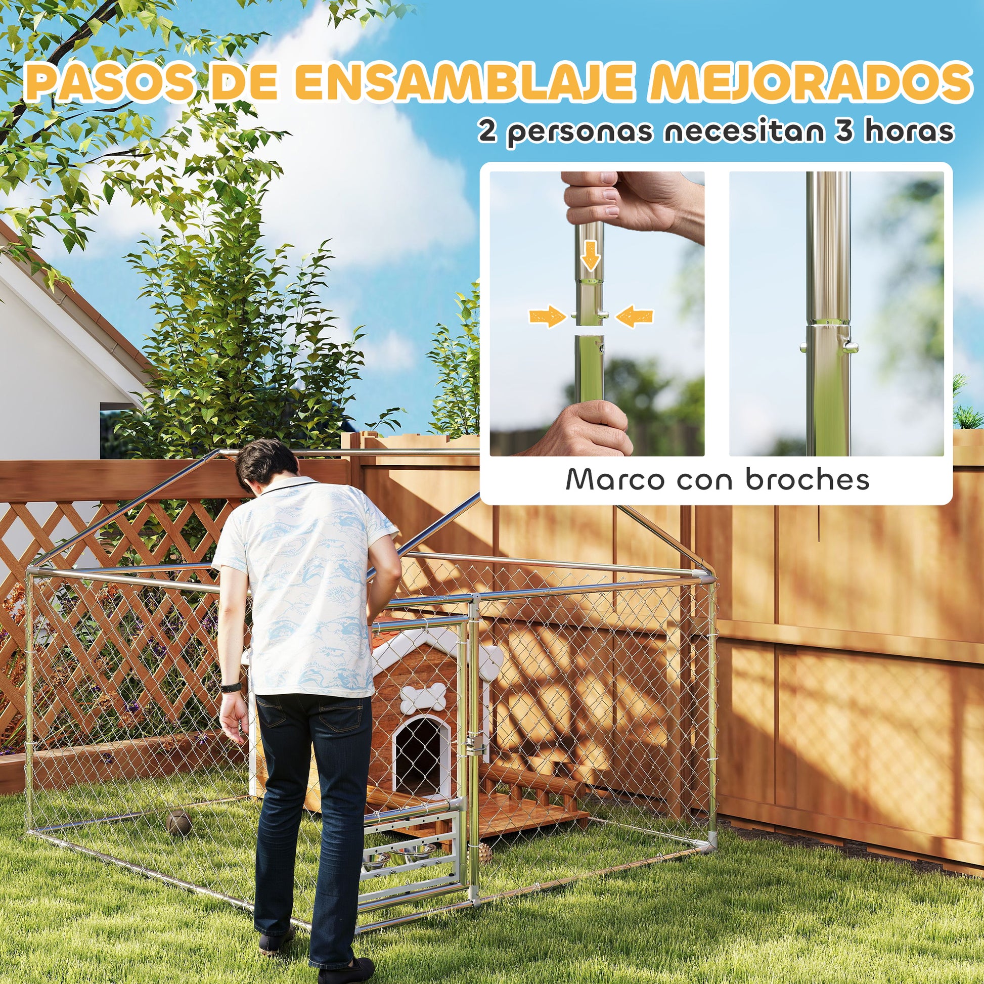 Pawhut Perrera Exterior Con Toldo 2x2x1,55 M Con Techo Impermeable_5