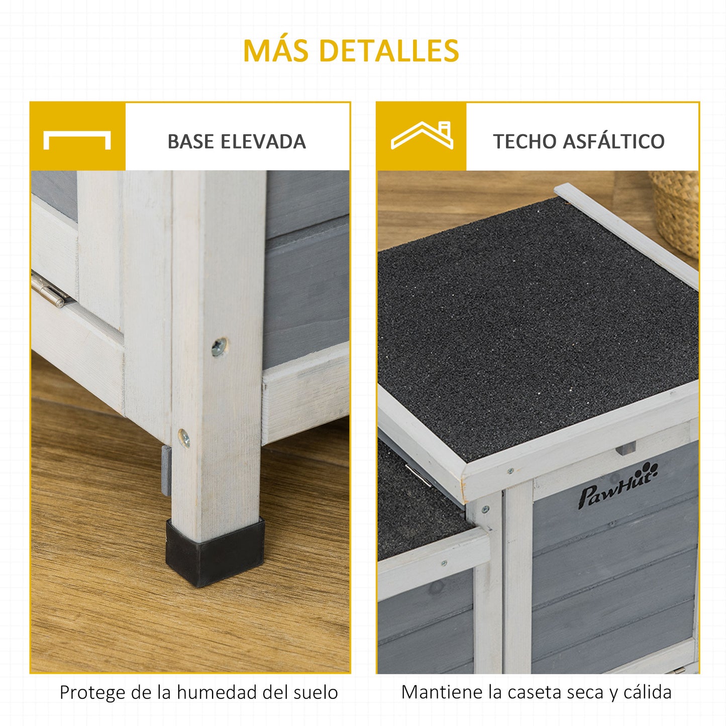 Pawhut Conejera De Madera Exterior Con Techos Abatibles Y 2 Rampas 70x43x45 Cm_5