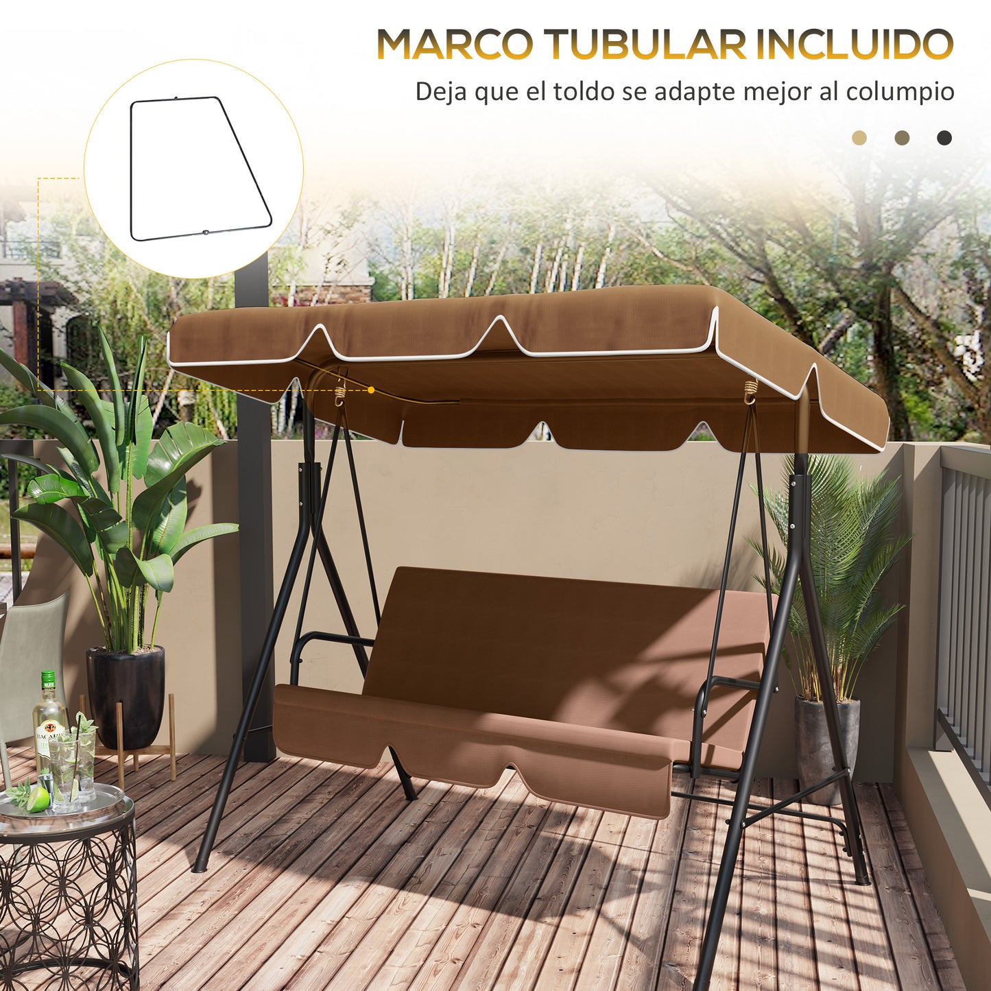 Outsunny Toldo De Repuesto Para Columpio De 2/3 Plazas 192x144 Cm Marrón_5