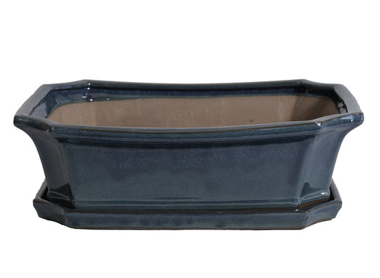 Tiesto Rectangular Azul Con Plato 20x15x6cm_0
