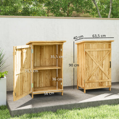 Outsunny Caseta De Jardín De Madera 63,5x40x90 Cm Con 2 Estantes Puerta Natural_2