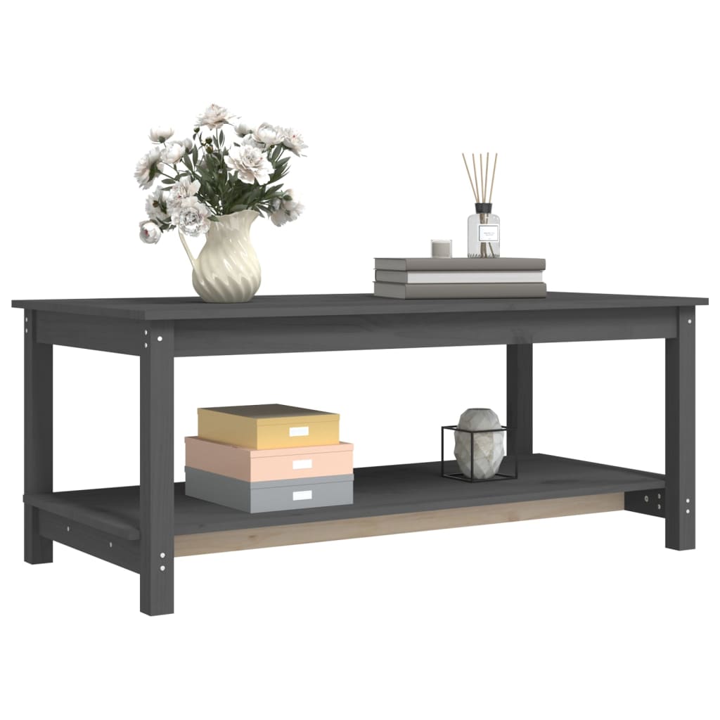 Mesa De Centro De Madera Maciza De Pino Gris 110x55x45 Cm_2
