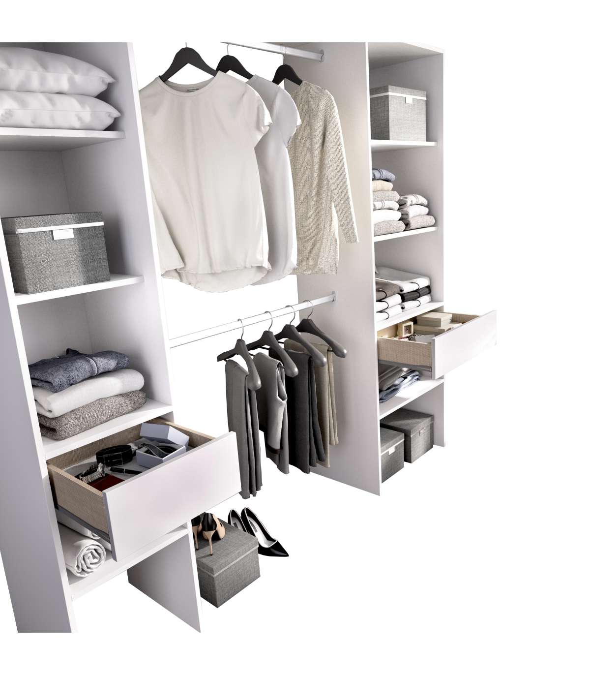 Vestidor Siles Para Dormitorio Con Baldas Y Dos Cajones Acabado Blanco 185 Cm(alto)200 Cm(_2