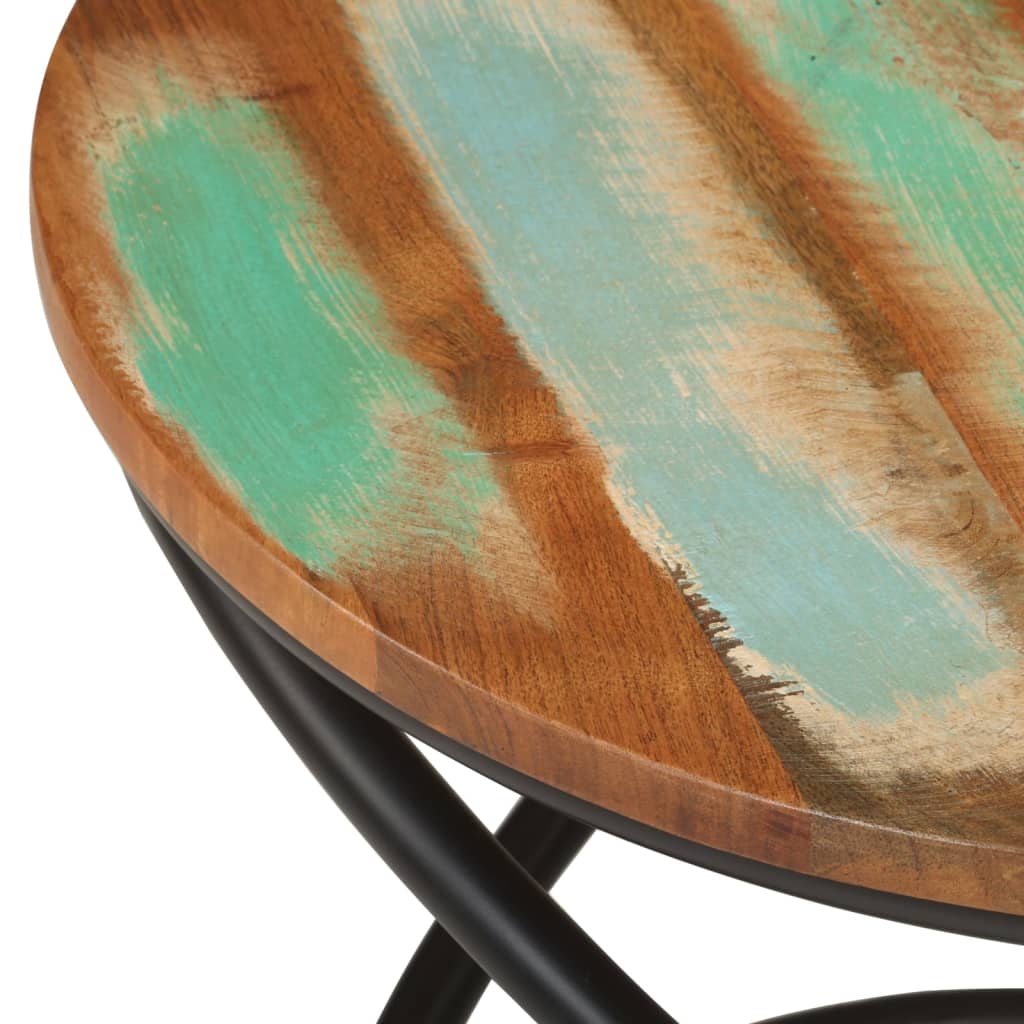 Mesa De Centro Madera Maciza Reciclada Y Acero Ø50x40 Cm_3