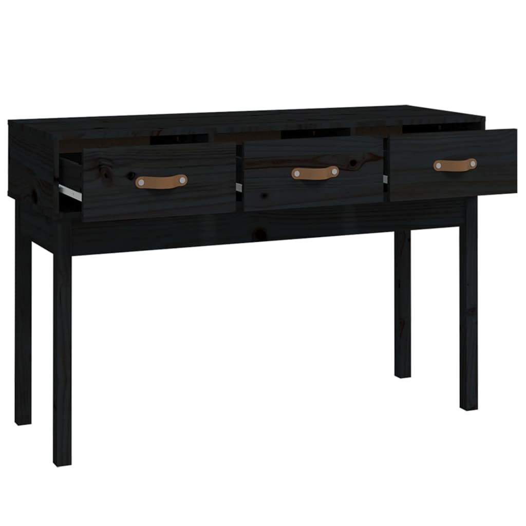 Mesa Consola Madera Maciza De Pino Negro 114x40x75 Cm_2