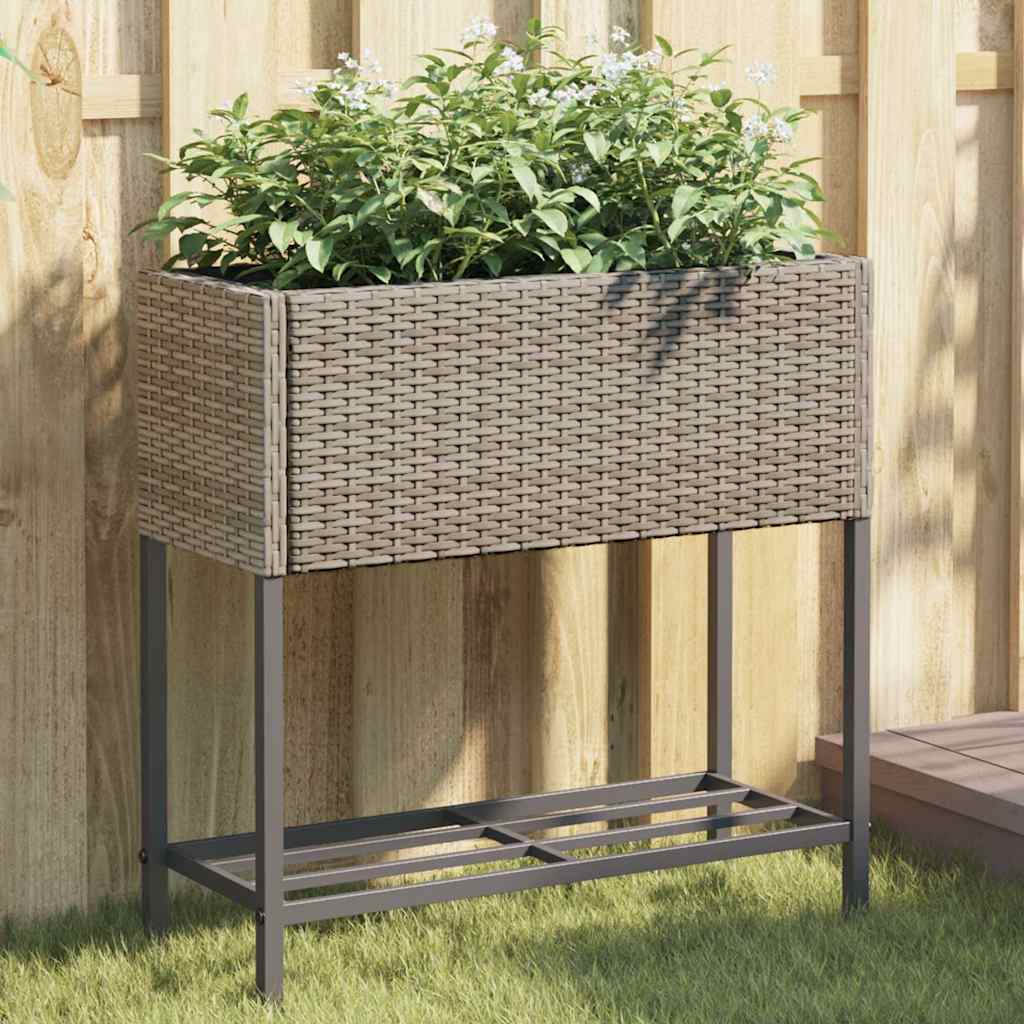 Jardinera Con Estante Ratán Sintético Gris_1