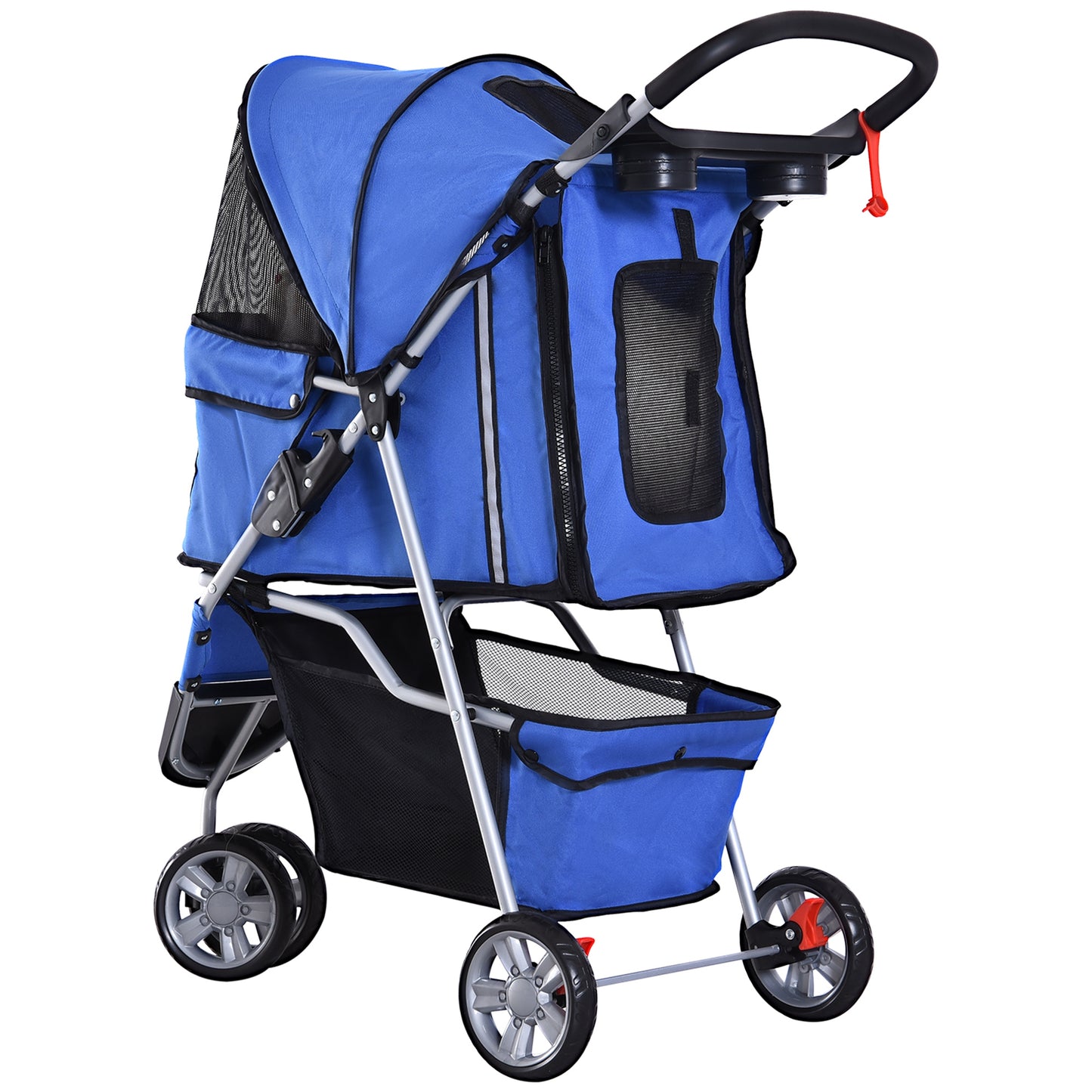 Pawhut Carrito Para Perros Plegable Con Cesta De Almacenaje 75x45x97 Cm Azul_4