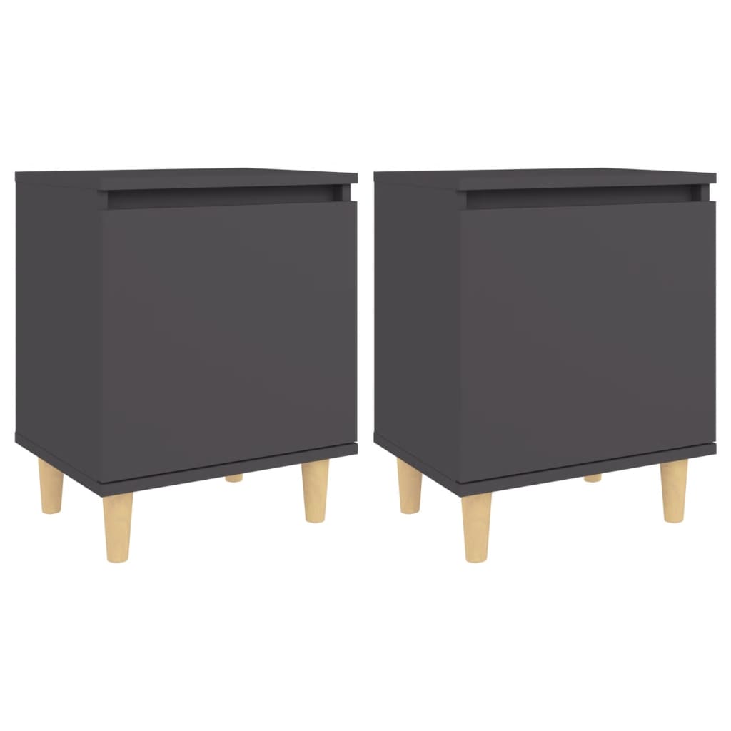Mesitas De Noche Patas Madera Maciza Gris 2 Uds 40x30x50 Cm_0