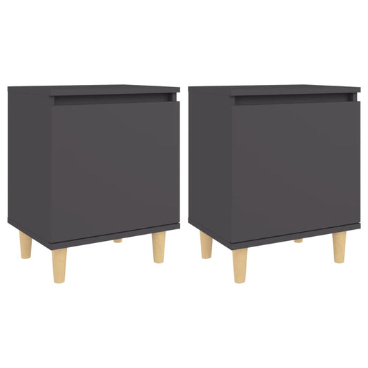 Mesitas De Noche Patas Madera Maciza Gris 2 Uds 40x30x50 Cm_0
