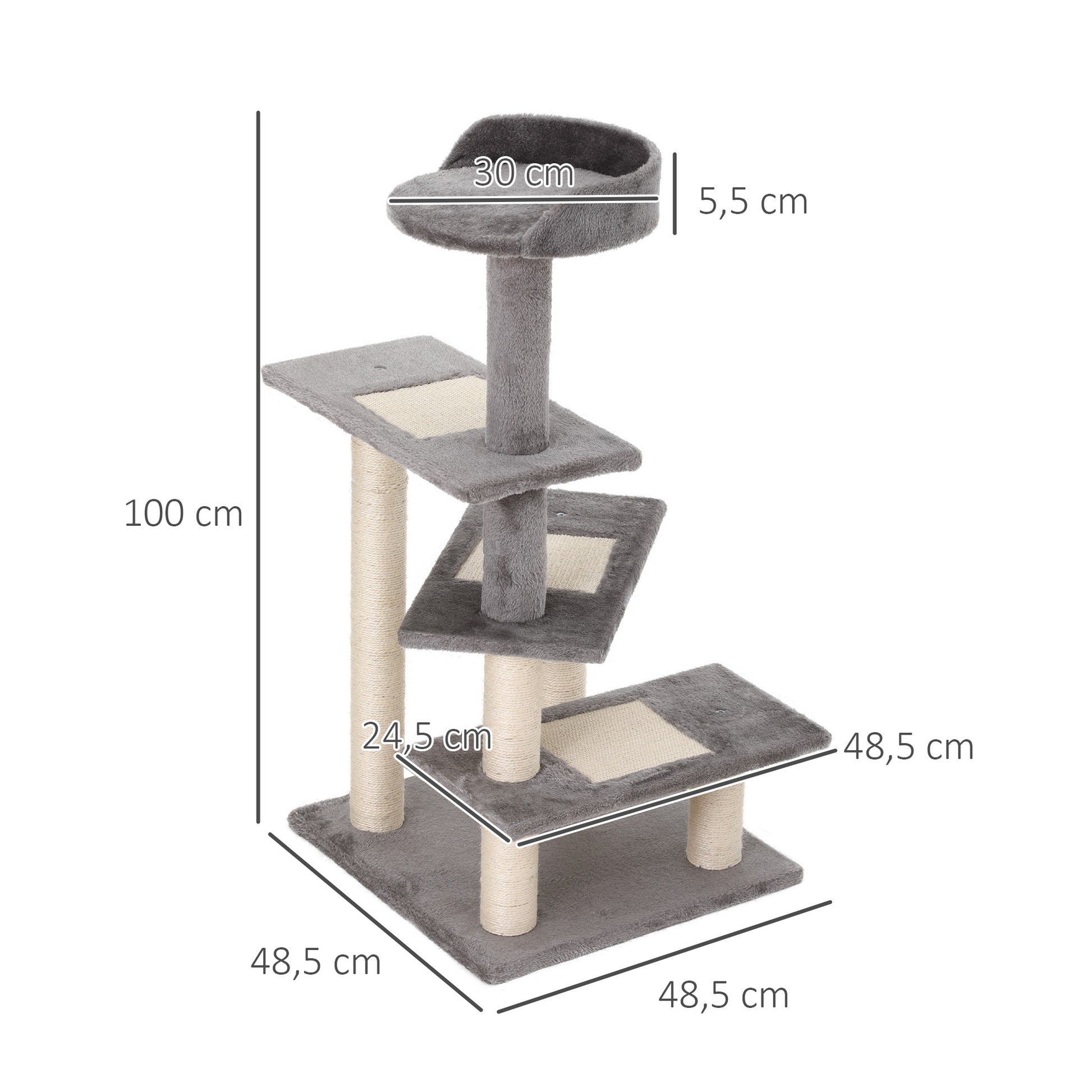 Pawhut Árbol Rascador Para Gatos 48,5x48,5x100cm Centro De Actividad Plataformas_2