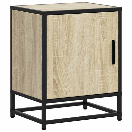 Mesita De Noche Madera Ingeniería Roble Sonoma 40x31x50cm Metal_0