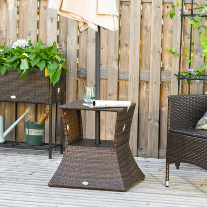 Outsunny Mesa De Centro Ratán Con Agujero De Sombrilla Para Terraza Patio_1