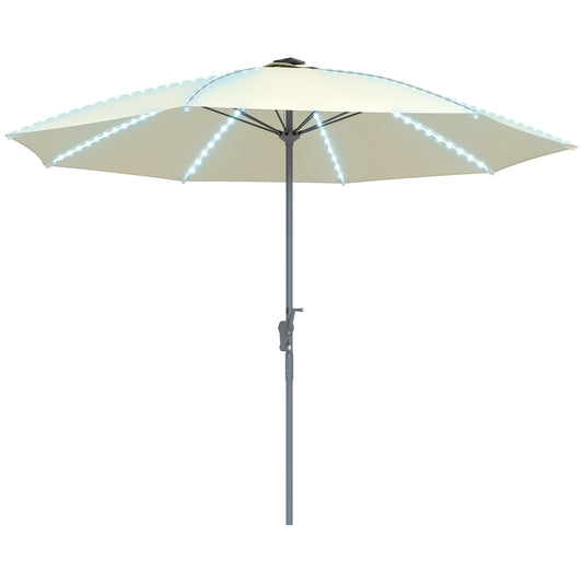 Outsunny Sombrilla Terraza Exterior Con Luces Led Ø300x256 Cm Con Manivela Crema_0