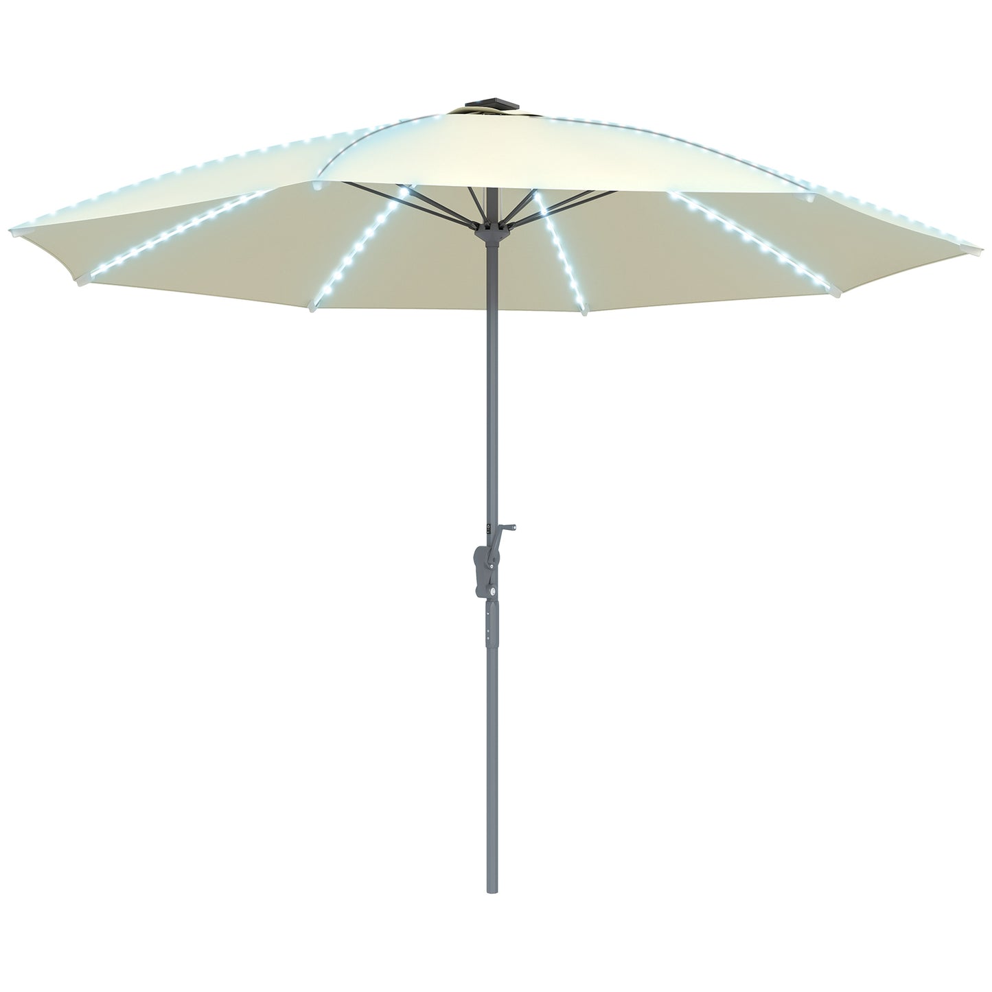 Outsunny Sombrilla Terraza Exterior Con Luces Led Ø300x256 Cm Con Manivela Crema_0