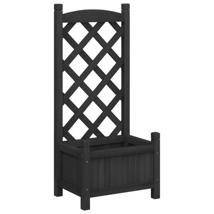 Jardinera Con Enrejado Negro 40x30x90 Cm Madera Maciza De Abeto_0