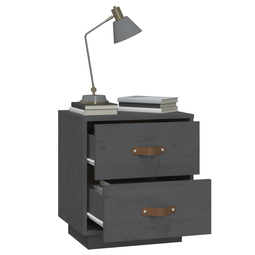 Mesitas De Noche 2 Uds Madera Maciza Pino Gris 40x34x45 Cm_3