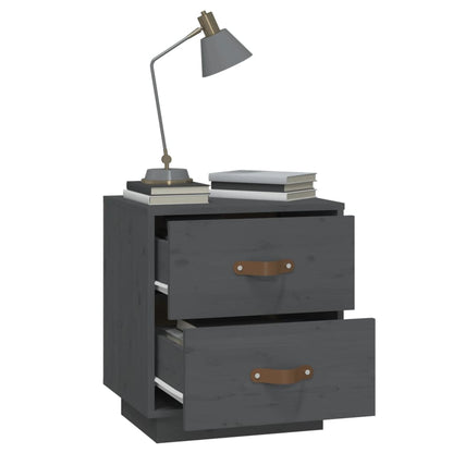 Mesita De Noche Madera Maciza De Pino Gris 40x34x45 Cm_2