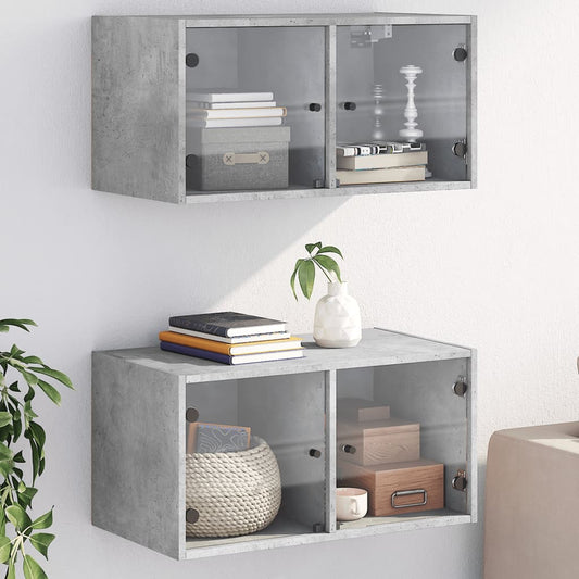 Mueble Pared Puertas Vidrio 2 Uds Gris Hormigón 68,5x37x35 Cm_0