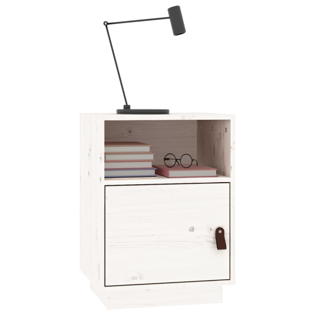 Mesita De Noche Madera Maciza De Pino Blanco 40x34x55 Cm_2