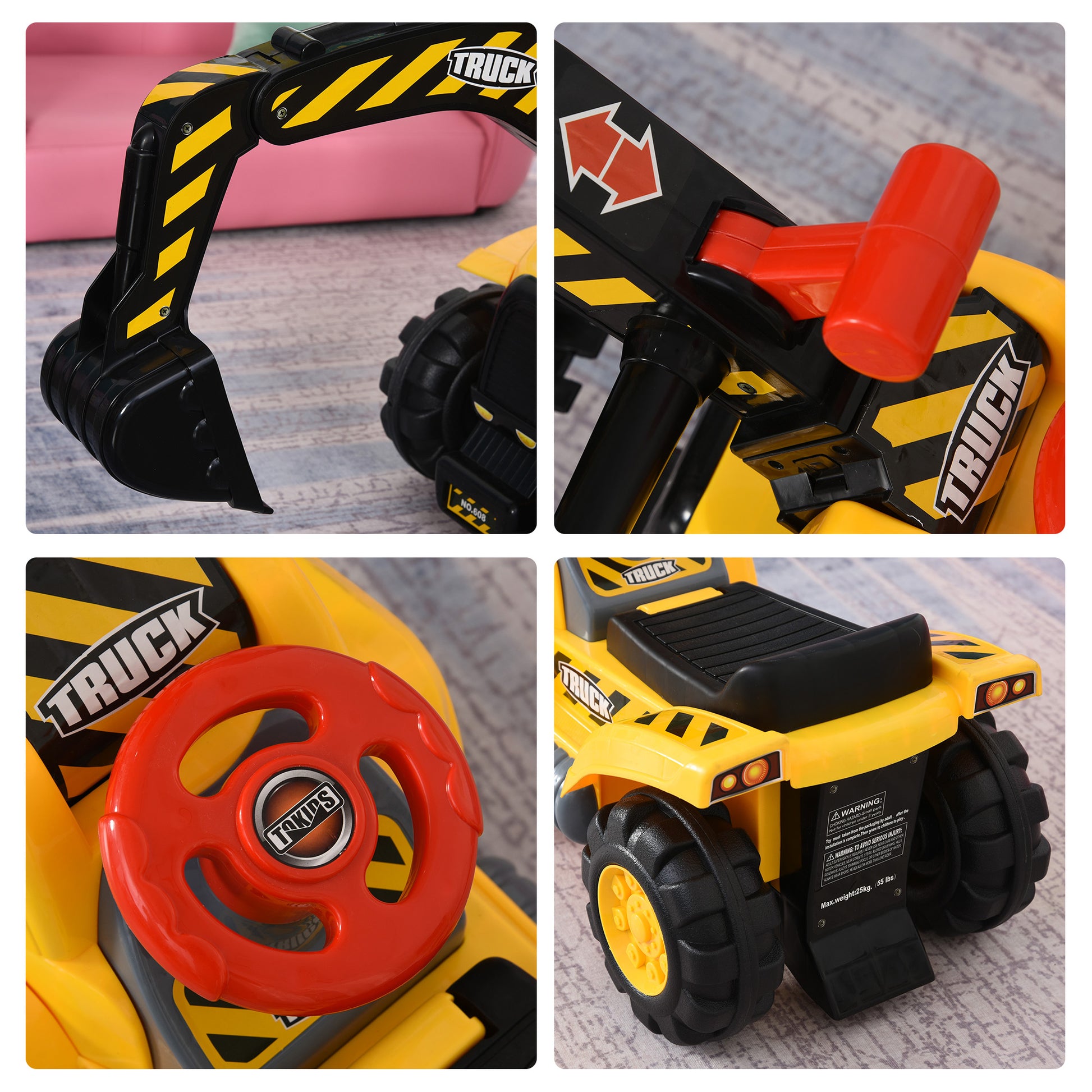Homcom 4 En 1 Excavadora Juguete Para +18 Meses Con Pala Caja Oculta Aro_3