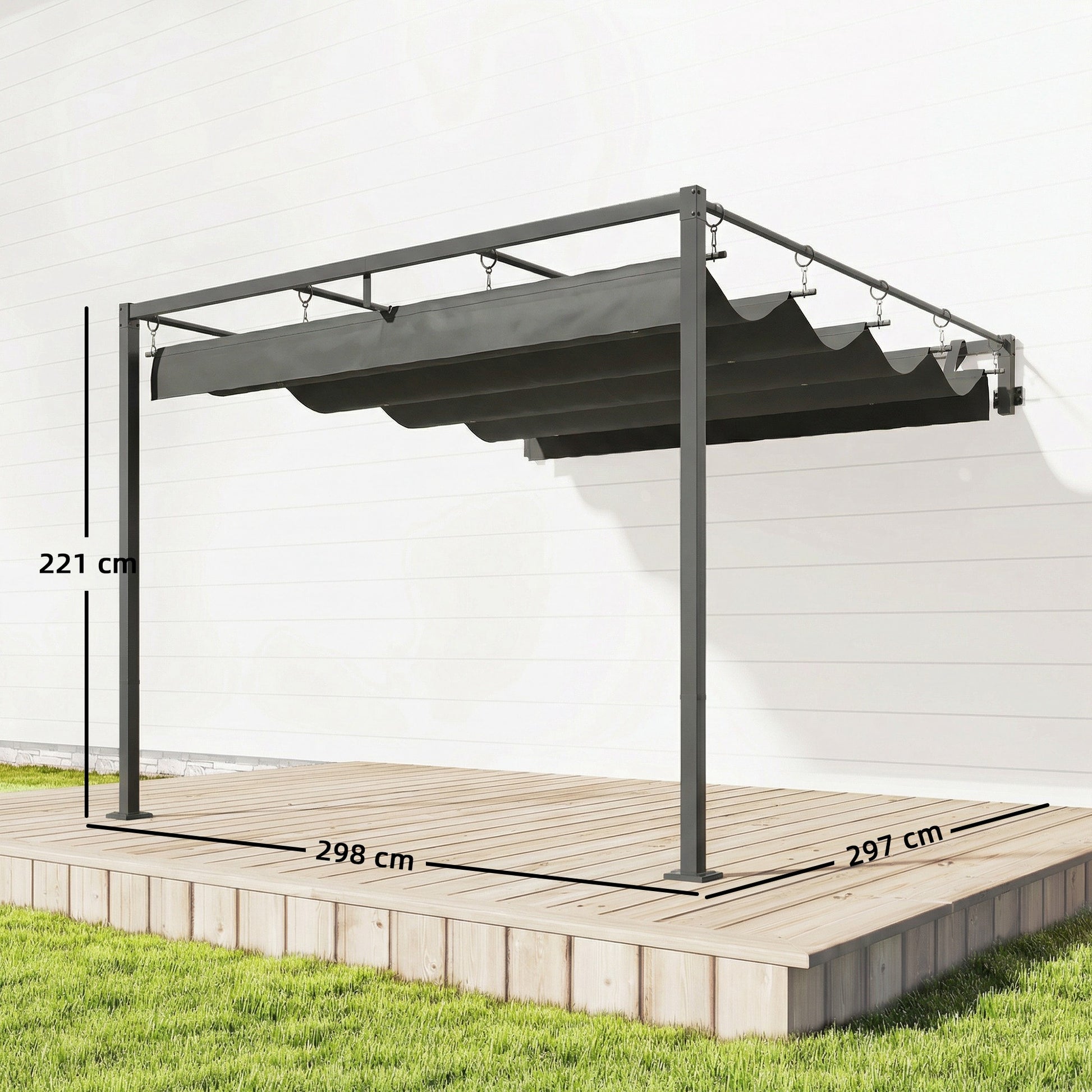 Outsunny Pérgola De Pared 3x3 M Con Techo Retráctil Upf30+ Gris Oscuro_2