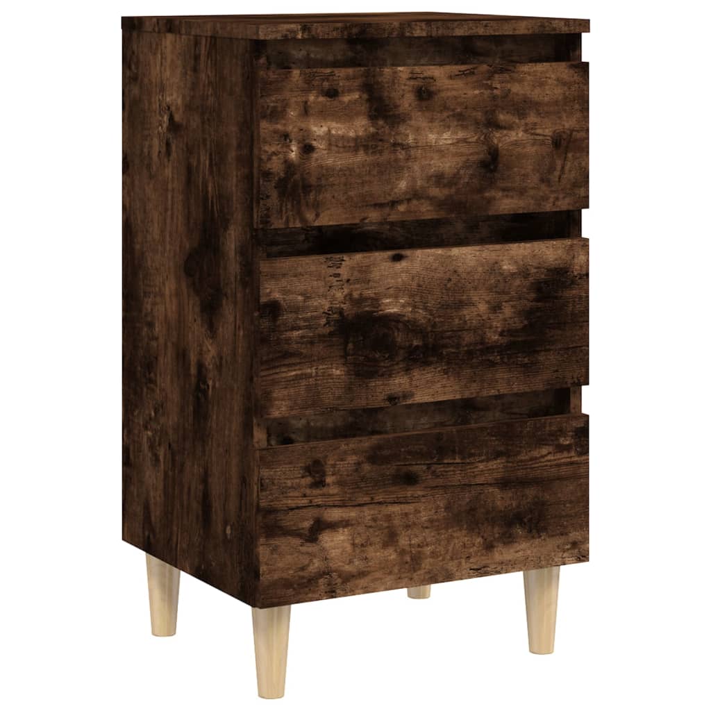Mesita De Noche Patas Madera Maciza Roble Ahumado 40x35x69 Cm_0