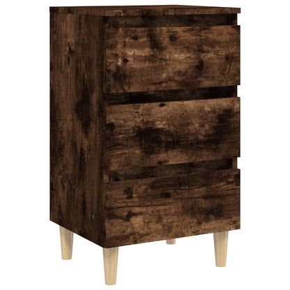 Mesita De Noche 2 Uds Patas De Madera Roble Ahumado 40x35x69 Cm_3