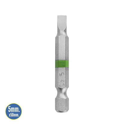 Puntas Destornillador Largo Plano 5 Mm. (2 Piezas). Acero S2 Al Cromo Vanadio. Puntas Hexagonales, Destorpuntas,