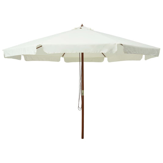 Vidaxl Sombrilla De Jardín Con Palo De Madera Blanco Arena 330 Cm_0