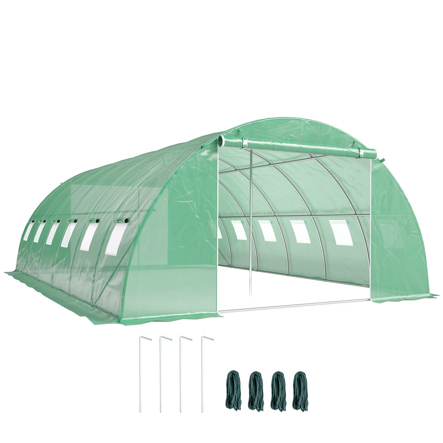 Outsunny Invernadero De Túnel 6x4x2 M Con 2 Varillas De Soporte Y Puertas Verde_0