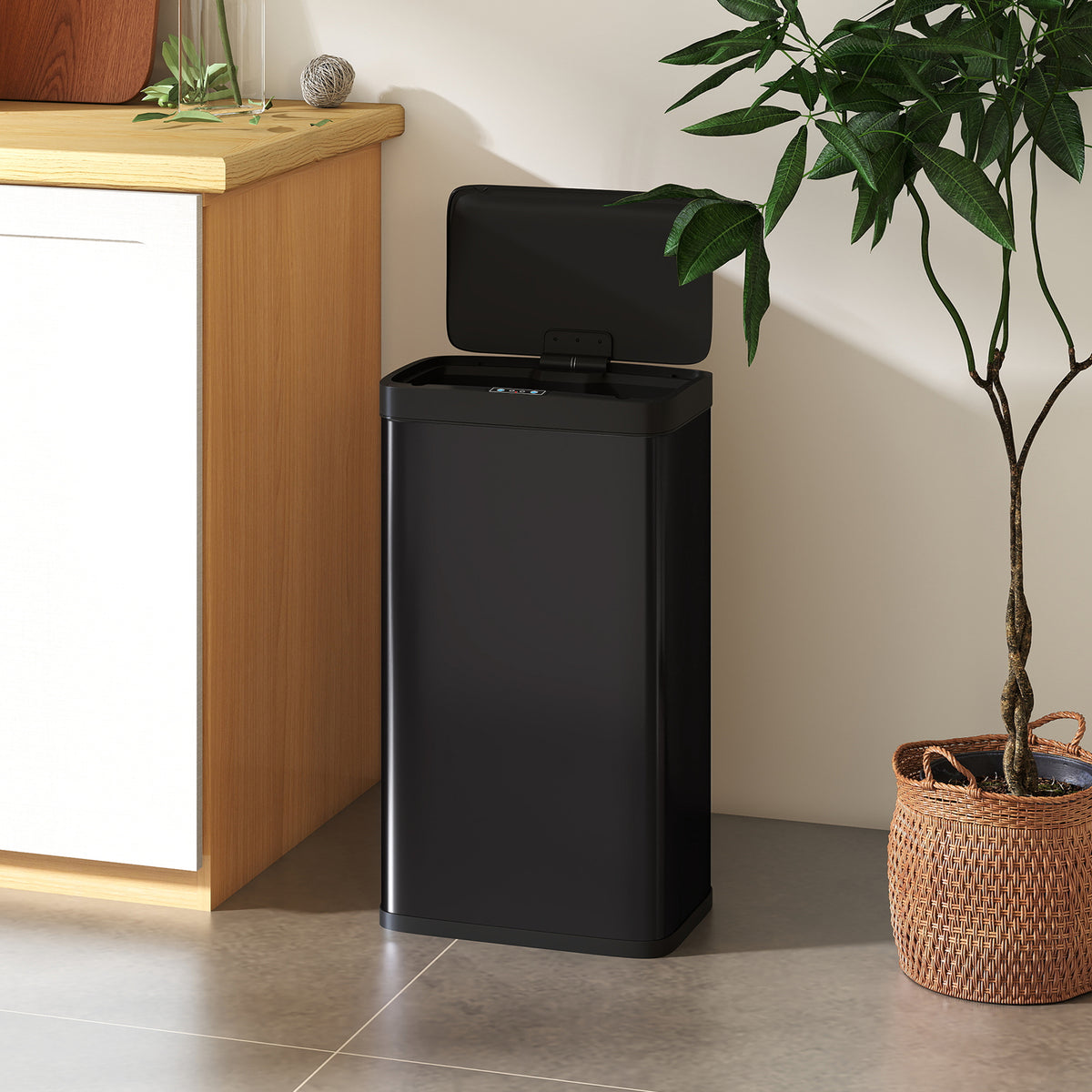 Balde De Lixo Com Sensor Homcom Plastico E Metal Preto 38x25,5x67,5 Cm_4