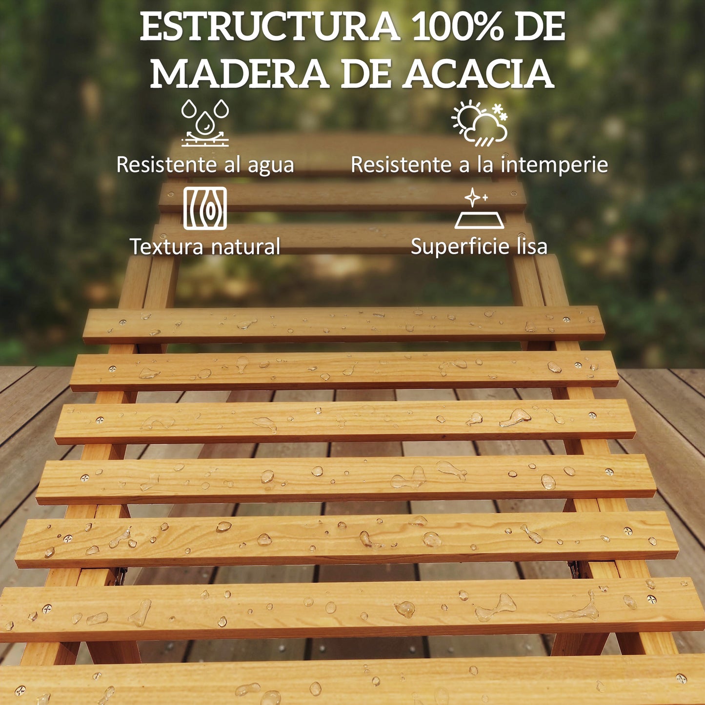 Outsunny Tumbona Plegable De Madera De Acacia Con Cojín Y Reposacabezas_3