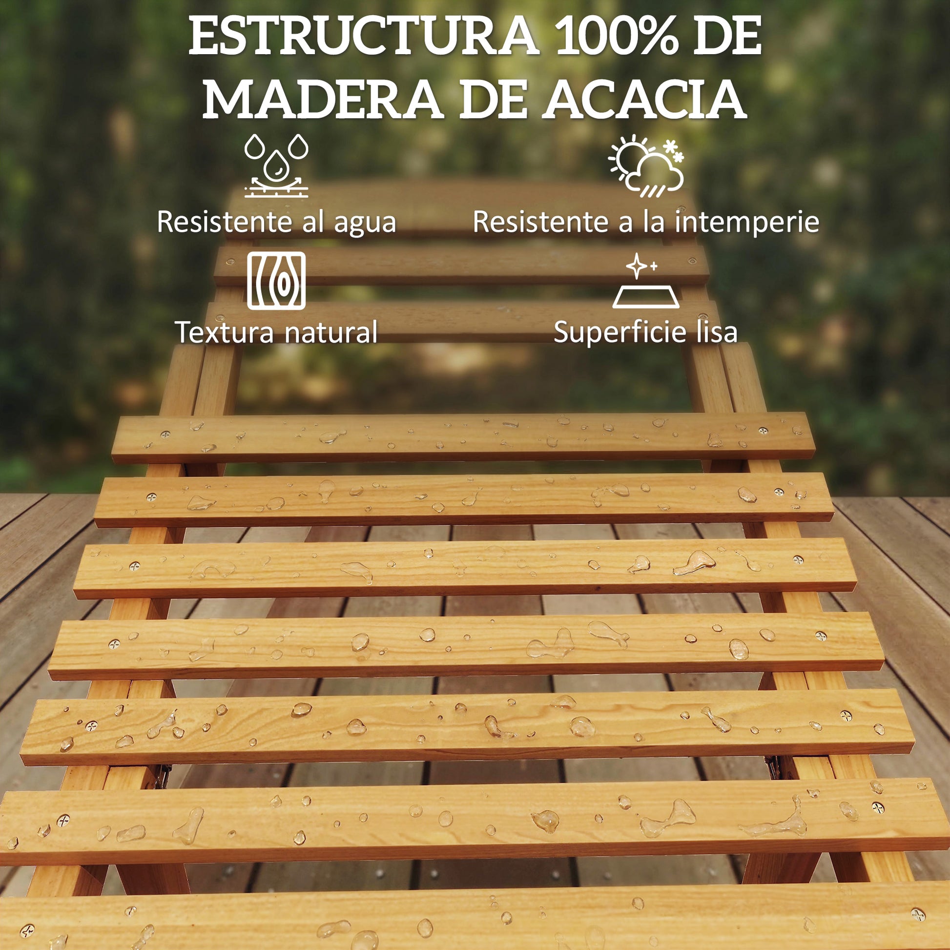 Outsunny Tumbona Plegable De Madera De Acacia Con Cojín Y Reposacabezas_3