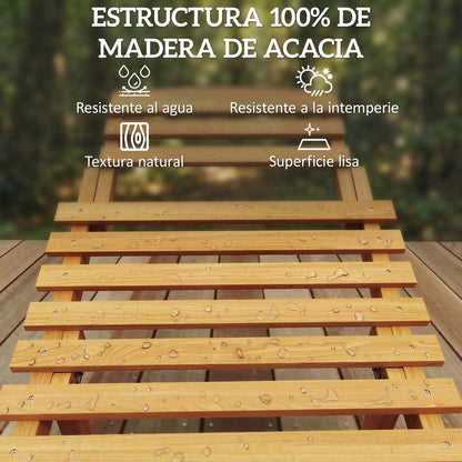 Outsunny Tumbona Plegable De Madera De Acacia Con Cojín Y Reposacabezas_3
