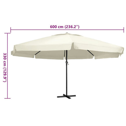 Vidaxl Sombrilla De Jardín Con Palo De Aluminio Blanco Arena 600 Cm_2