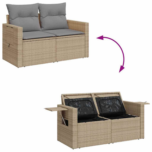 Juego De Sofás Jardín Con Cojines 5 Pzas Ratán Sintético Beige / Vetonek_0