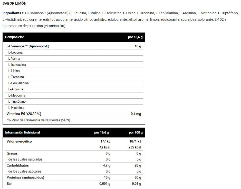 Gfs Aminos - 340g - Limon - Esenciales E Hidrolizados - Vitobest_5
