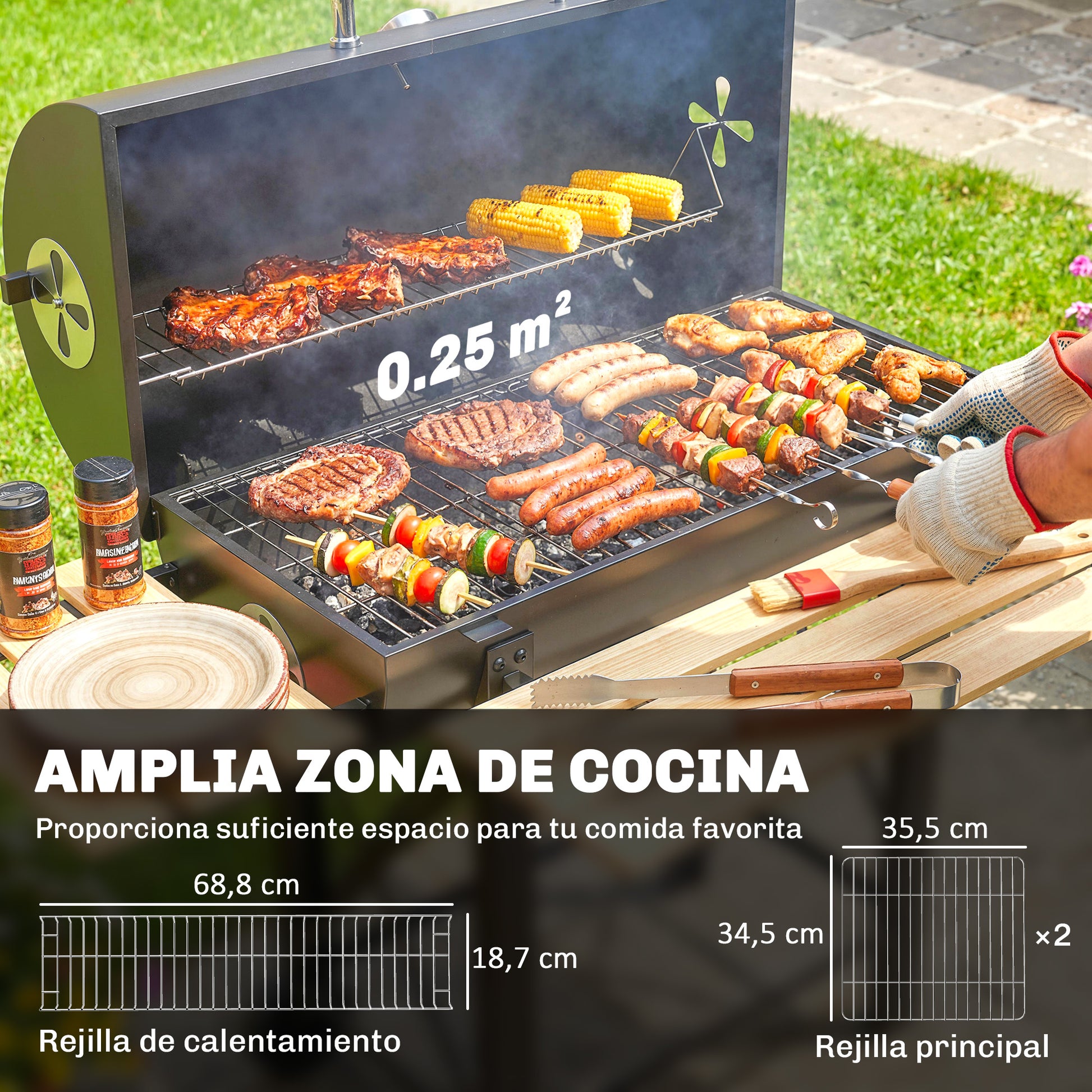Outsunny Barbacoa De Carbón Portátil Móvil Con Estantes Plegables Tapa Negro_5