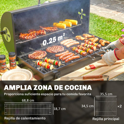 Outsunny Barbacoa De Carbón Portátil Móvil Con Estantes Plegables Tapa Negro_5