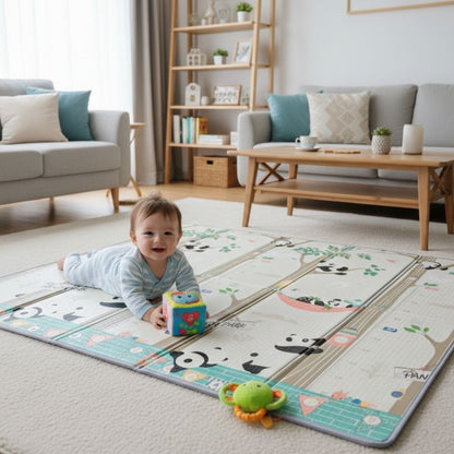 Alfombra Plegable Para Bebé 200 × 180 Cm, Reversible Pandas/bosque Bathby_4