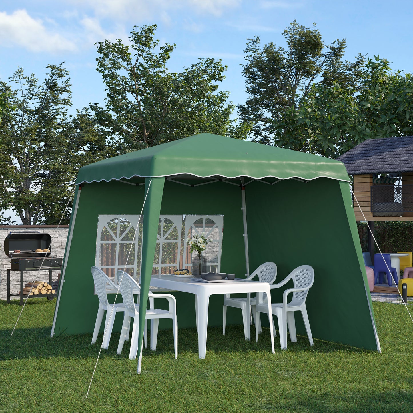 Outsunny Carpa Plegable 2 Paredes Laterales 2,89x2,89 M Altura Ajustable Verde_1