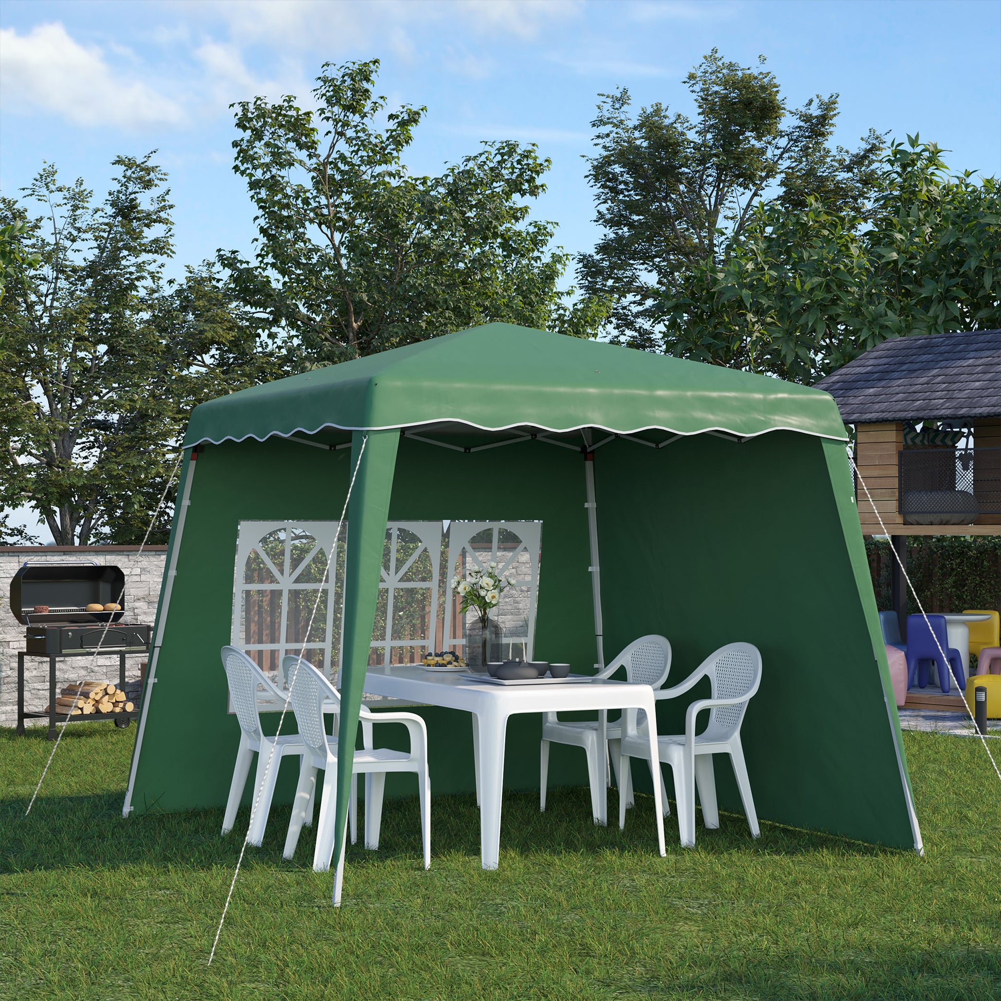 Outsunny Carpa Plegable 2 Paredes Laterales 2,89x2,89 M Altura Ajustable Verde_1