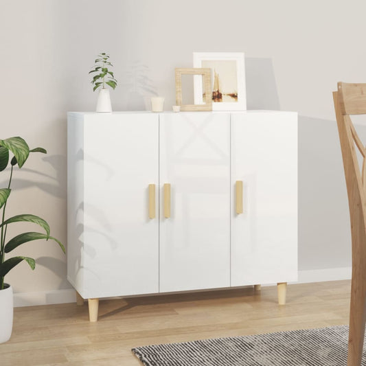 Aparador De Madera De Ingeniería Blanco Brillo 90x34x80 Cm / Vetonek_0