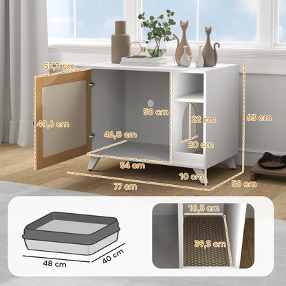 Pawhut Mueble Arenero Para Gatos Con Puerta Con Almohadilla Para Rascar Blanco_2