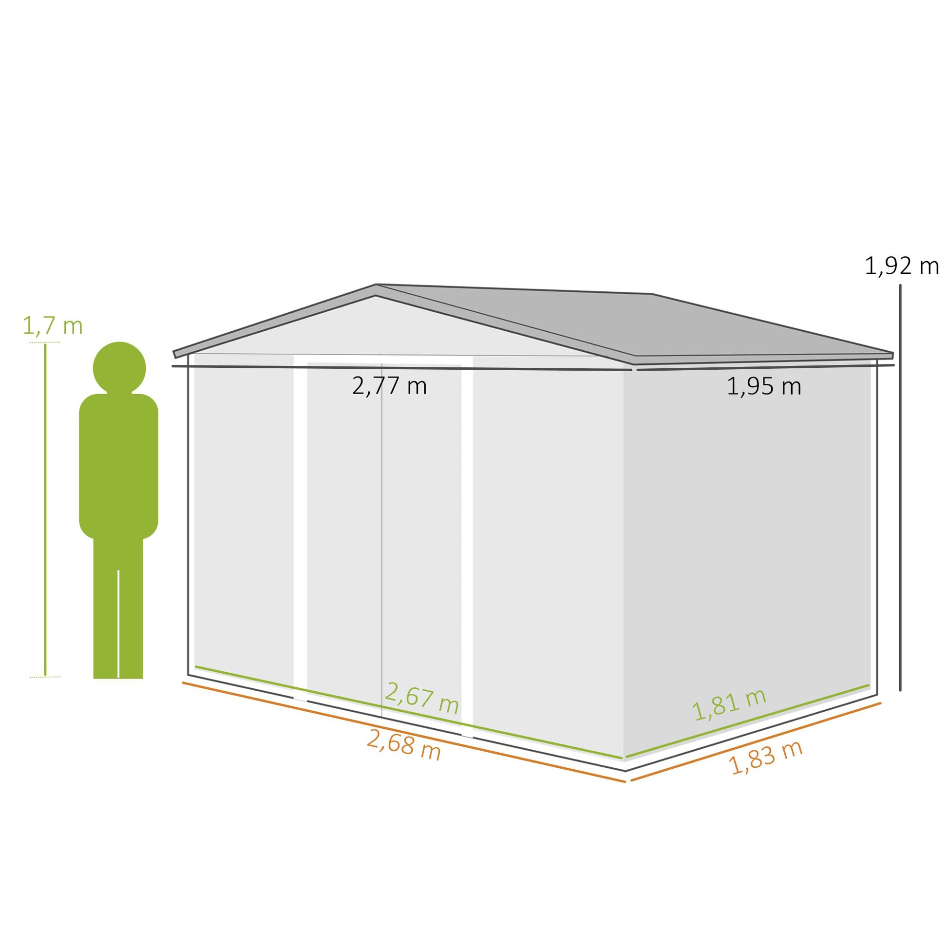 Outsunny Caseta De Jardín 277x195x192 Cm Con 2 Puertas Correderas Y 4 Ventanas_2