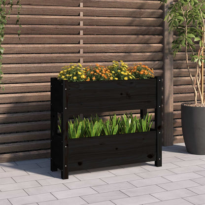 Jardinera De Madera Maciza De Pino Negro 77x25x66 Cm_1