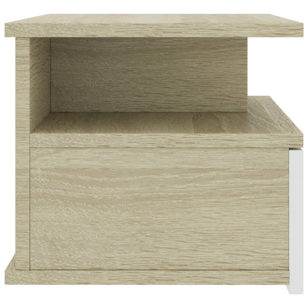 Mesita De Noche Flotante 2 Uds Madera Blanco Roble 40x31x27 Cm_3
