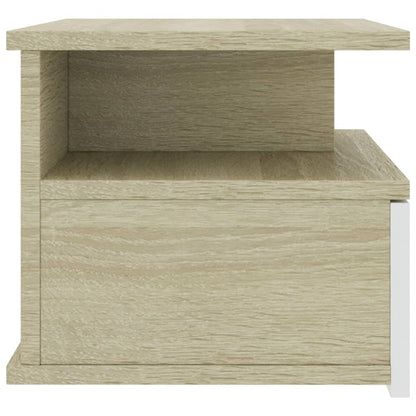 Mesita De Noche Flotante 2 Uds Madera Blanco Roble 40x31x27 Cm_3